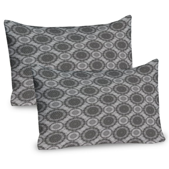 Ambesonne Grey Pillow Sham 2 Pack, Abstract Damask Flowers, 30"x20", Grey Black White