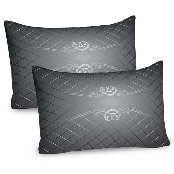 Ambesonne Grey Pillow Sham 2 Pack, Checkered Pattern Scroll, 26"x20", Charcoal Grey Pale Grey