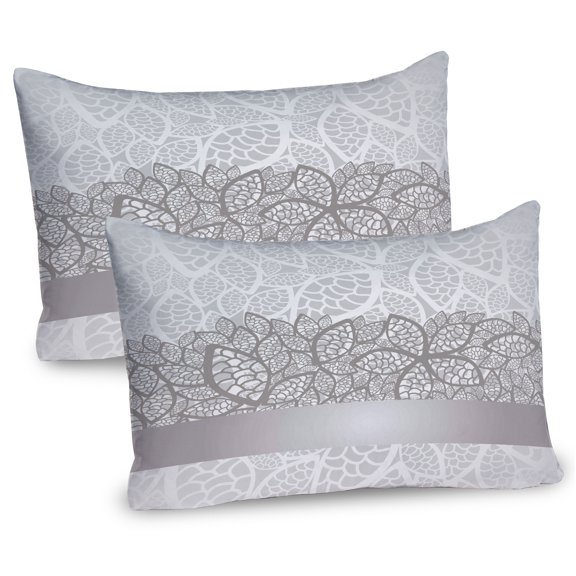 Ambesonne Grey Pillow Sham 2 Pack, Lace Inspired Floral, 26"x20", Grey Pale Grey White