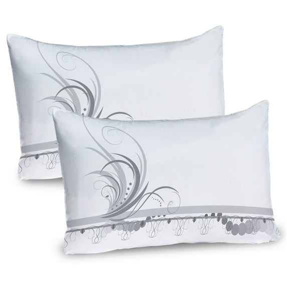 Ambesonne Grey Pillow Sham 2 Pack, Swirls Ornament, 26"x20", Pale Grey White