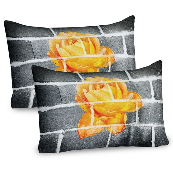 Ambesonne Grey Pillow Sham 2 Pack, Warm Rose Brick Wall, 30"x20", Grey Orange