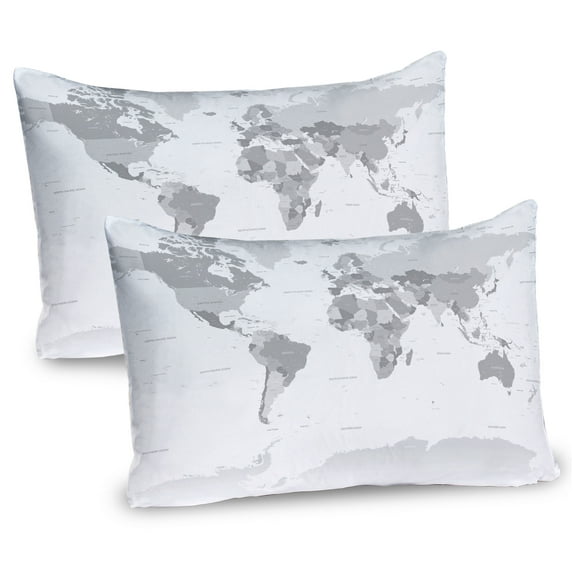 Ambesonne Grey Pillow Sham 2 Pack, World Map Continents Earth, 30"x20", White Grey