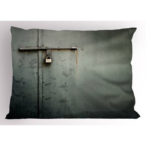 Ambesonne Grey Pillow Sham, Warehouse Store Door Lock, 26" X 20", Charcoal Grey