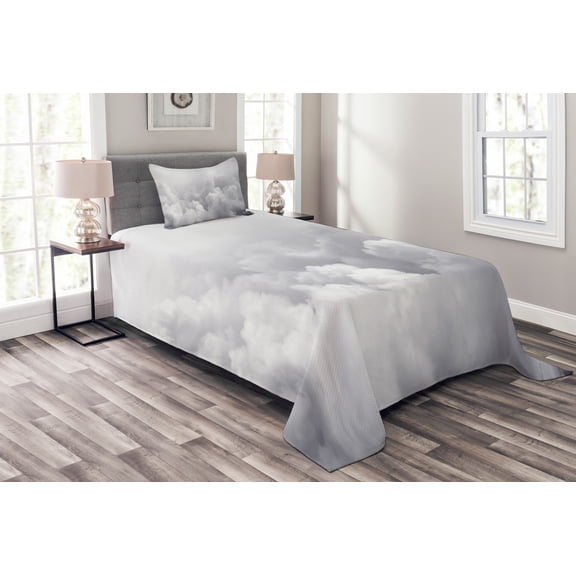Ambesonne Grey Quilted Bedspread Set 2 Pcs, Dark Clouds Moody Sky, Twin Size, Grey
