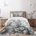 thumbnail image 1 of Ambesonne Grey Quilted Bedspread Set 2 Pcs, Monochrome Leafy Sunflowers, Twin Size, Dark Sepia Pearl, 1 of 4