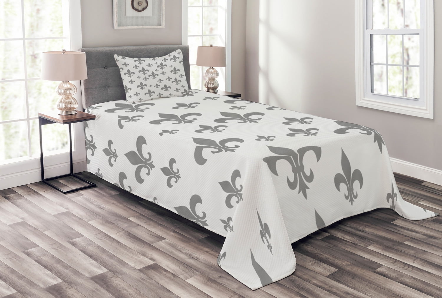 Gray Twin Quilted Bedspread Set with Pillow Sham