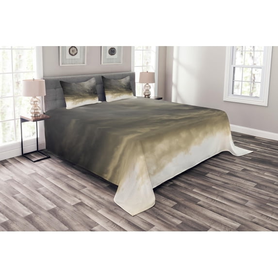 Ambesonne Grey Quilted Bedspread Set 3 Pcs, Cloudy Dark Sky Hurricane, King Size, Grey