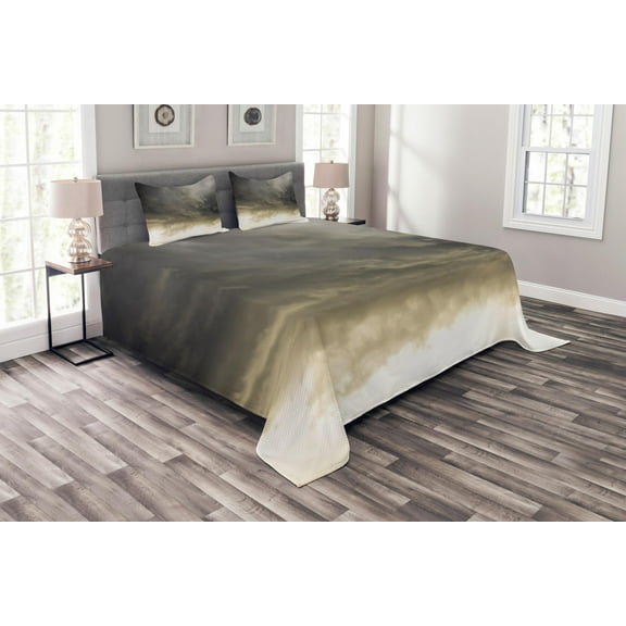 Ambesonne Grey Quilted Bedspread Set 3 Pcs, Cloudy Dark Sky Hurricane, Queen Size, Grey