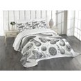 thumbnail image 1 of Ambesonne Grey Quilted Bedspread Set 3 Pcs, Medieval Nature Moth Moon Leaf, King Size, Dark Taupe Off White, 1 of 4