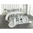 thumbnail image 1 of Ambesonne Grey Quilted Bedspread Set 3 Pcs, Modern Futurist Leafy Floral, Queen Size, Pearl Charcoal Grey, 1 of 4