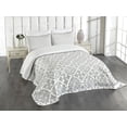 thumbnail image 1 of Ambesonne Grey Quilted Bedspread Set 3 Pcs, Victorian Damask Floral, Queen Size, Grey White, 1 of 5