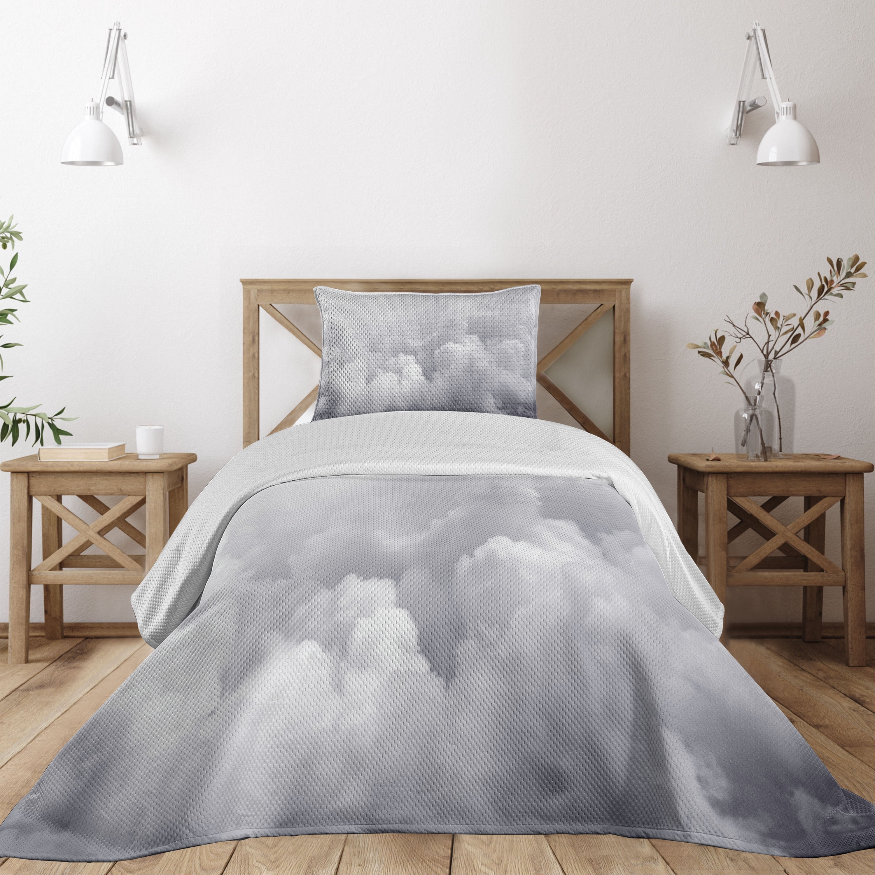 Twin Gray Quilted Polyester Bedspread Set with Pillow Sham