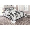 thumbnail image 1 of Ambesonne Grey Quilted Coverlet 3 Pcs, Hand Drawn Feather, King Size, Black, 1 of 3