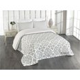 thumbnail image 1 of Ambesonne Grey Quilted Coverlet 3 Pcs, Victorian Damask Floral, Queen Size, Grey White, 1 of 4