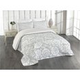 thumbnail image 1 of Ambesonne Grey Quilted Coverlet 3 Pcs, Vintage Style White Roses, Queen Size, Grey White, 1 of 4