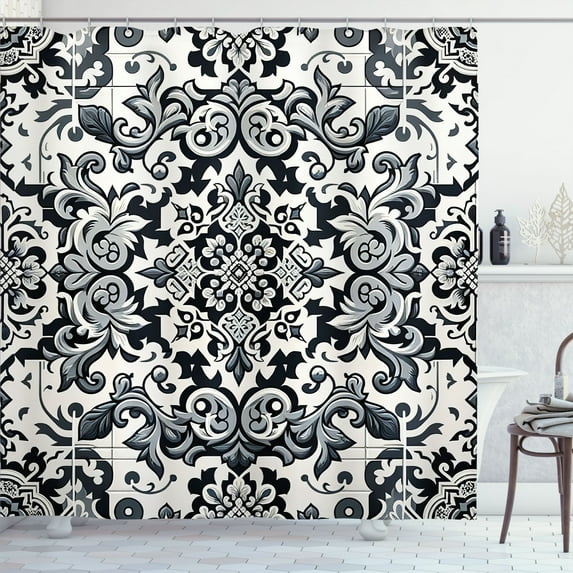 Ambesonne Grey Shower Curtain, Classic Damask Motif Leaves, 69"Wx75"L, Purpleblue Dark Sea Green