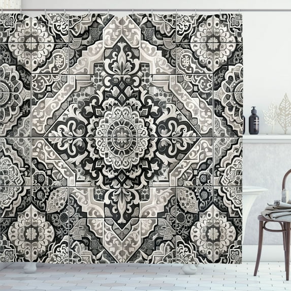 Ambesonne Grey Shower Curtain, Eastern Mosaic Look Moroccan, 69"Wx75"L, Pale Mustard Pearl