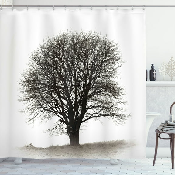 Ambesonne Grey Shower Curtain, Fall Tree Monochrome Art, 69"Wx75"L, Beige Black