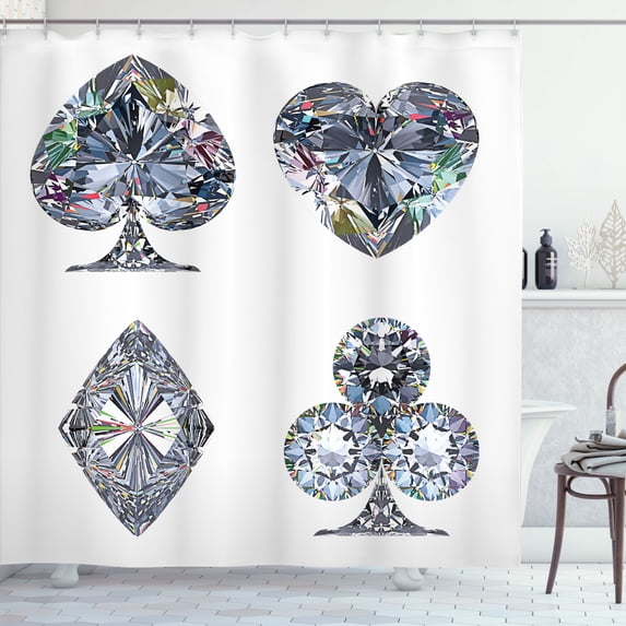 Ambesonne Grey Shower Curtain, Heart Shaped Diamonds, 69"Wx84"L, Grey and White