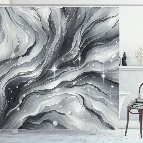 Ambesonne Grey Shower Curtain, Monochrome Outer Space Lines, 69"Wx70"L, Pearl Purpleblue