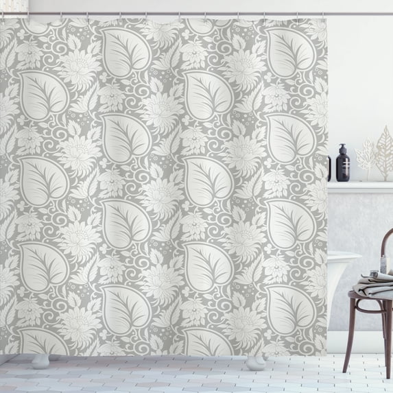 Ambesonne Grey Shower Curtain, Paisley Blooming Flowers, 69"Wx75"L, Grey