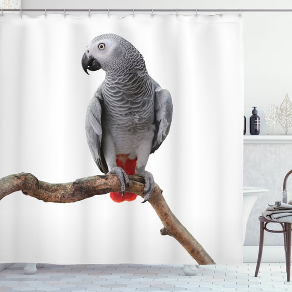 Ambesonne Grey Shower Curtain, Parrot on a Branch, 69"Wx75"L, Multicolor