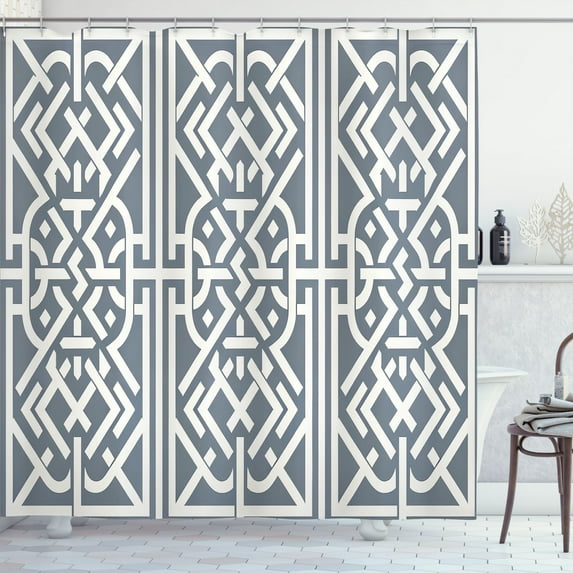 Ambesonne Grey Shower Curtain, Trellis Art Monochrome Stripes, 69"Wx75"L, Purpleblue White