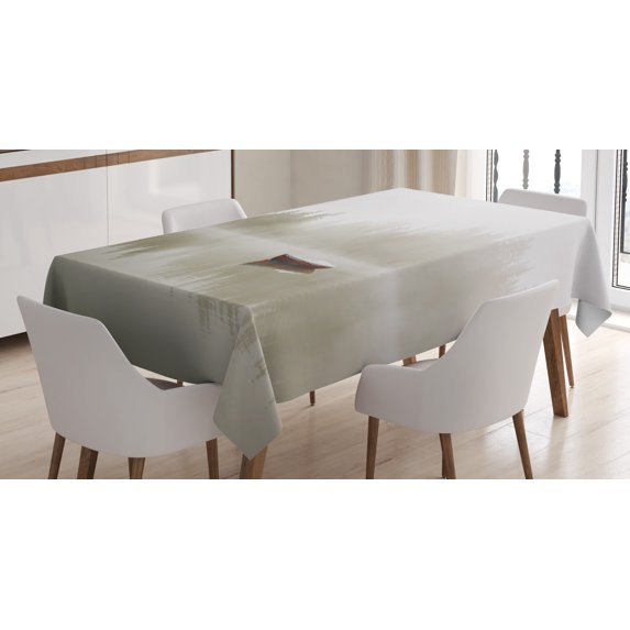 Ambesonne Grey Tablecloth Rectangular Table Cover, Boat on Lake Nature, 52"x70", Eggshell Brown Orange