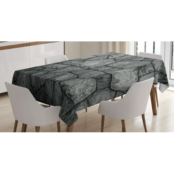 Ambesonne Grey Tablecloth Rectangular Table Cover, Stone Wall Rough Rusty, 60"x84", Grey