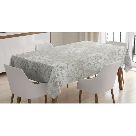 Ambesonne Grey Tablecloth Rectangular Table Cover, Vintage Damask Flowers, 60"x84", Pale Grey