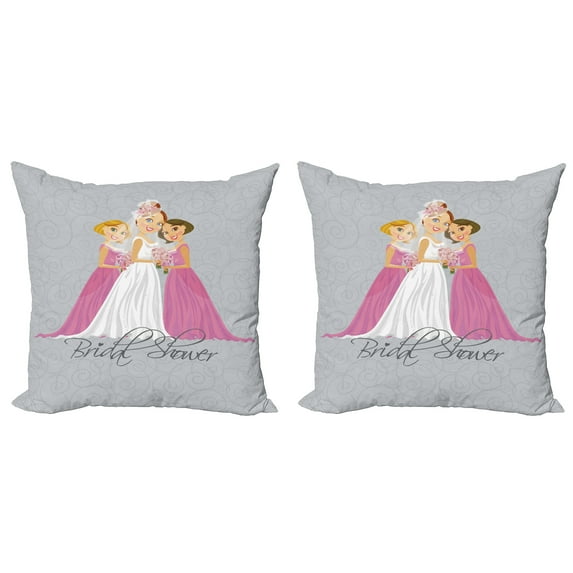 Ambesonne Grey Throw Pillow Cover 2 Pack, Bridesmaid Swirls, 20", Grey Pink and White