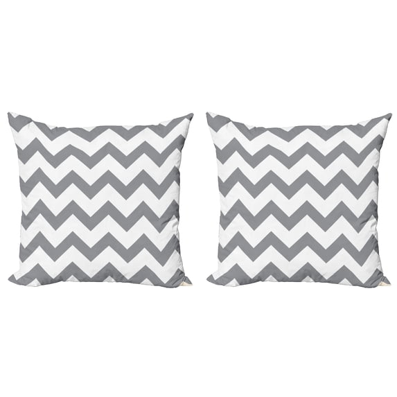 Ambesonne Grey Throw Pillow Cover 2 Pack, Geometrical Zigzag Stripes, 24", White Grey