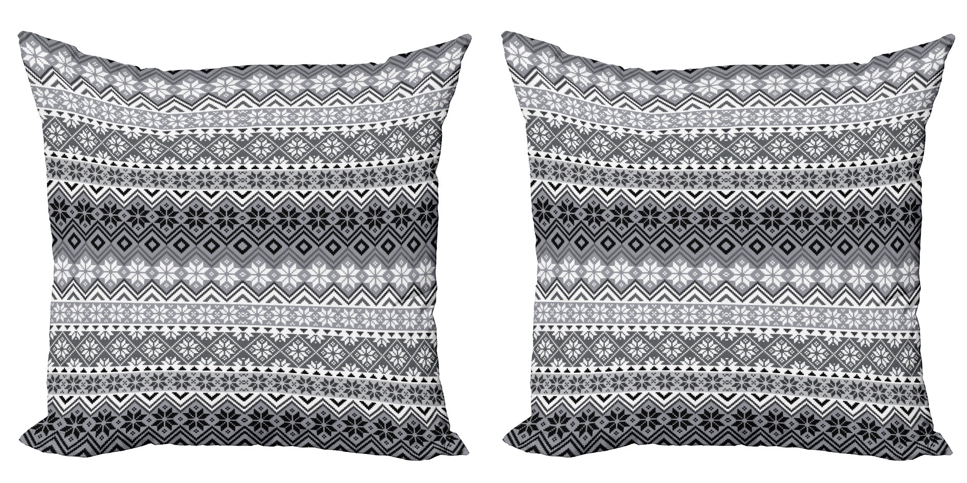 Nordic Snowflake Pattern Black and White Square Throw Pillow Set