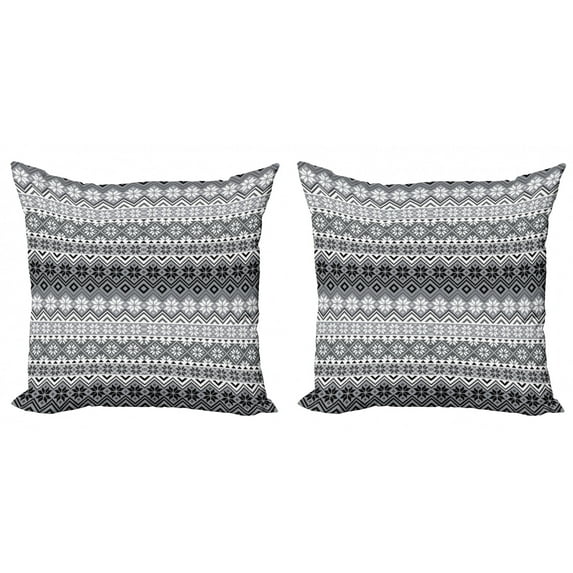 Ambesonne Grey Throw Pillow Cover 2 Pack, Nordic Snowflake Pattern, 20", Grey White Black