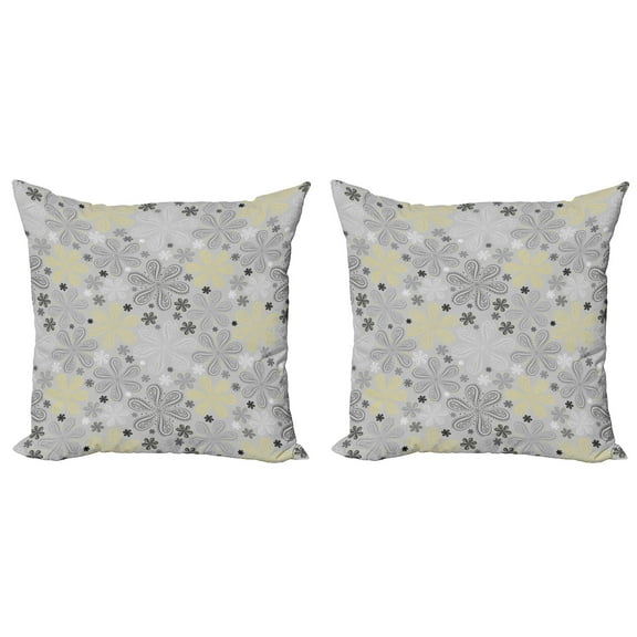 Ambesonne Grey Throw Pillow Cover 2 Pack, Style Yellow Flower, 18", Pale Grey White