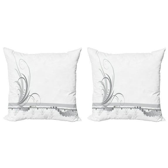 Ambesonne Grey Throw Pillow Cover 2 Pack, Swirls Ornament, 16", Pale Grey White