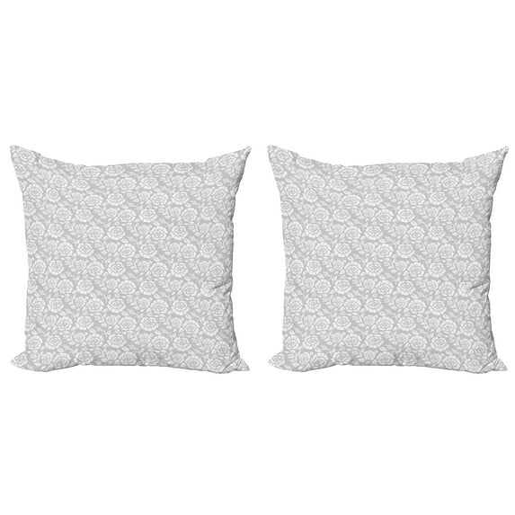 Ambesonne Grey Throw Pillow Cover 2 Pack, Vintage Flowers, 16", Pale Green