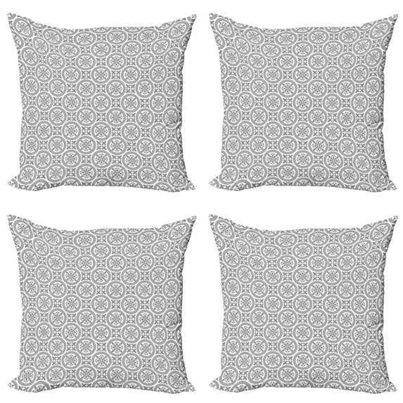 Ambesonne Grey Throw Pillow Cover 4 Pack, Antique Vintage Patterns, 20", Grey White