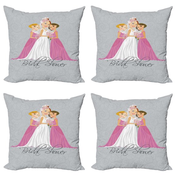 Ambesonne Grey Throw Pillow Cover 4 Pack, Bridesmaid Swirls, 20", Grey Pink and White