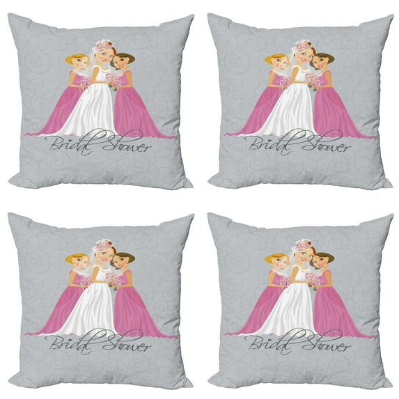 Ambesonne Grey Throw Pillow Cover 4 Pack, Bridesmaid Swirls, 20", Grey Pink and White