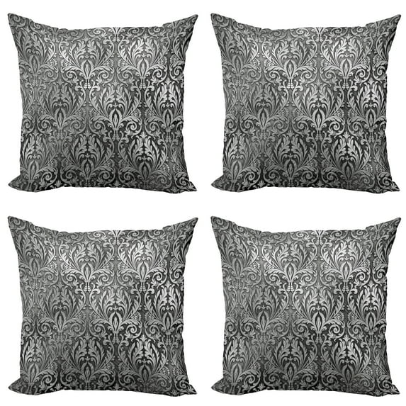 Ambesonne Grey Throw Pillow Cover 4 Pack, Classic Floral Ornament, 24", Grey Black