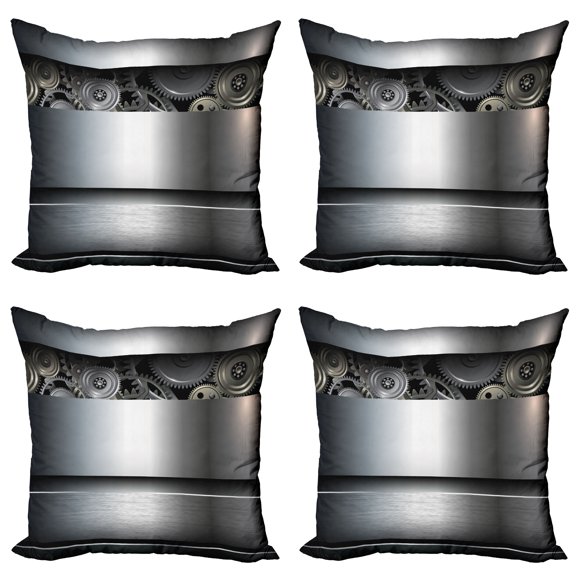 Ambesonne Grey Throw Pillow Cover 4 Pack, Clockwork Science Modern, 18", Grey