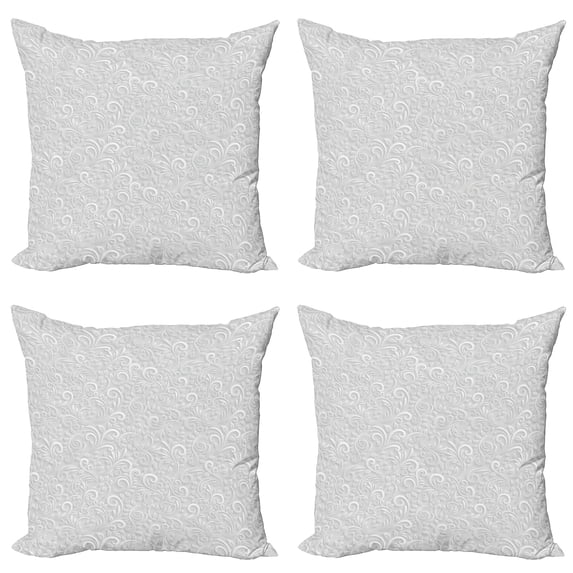 Ambesonne Grey Throw Pillow Cover 4 Pack, Curly Retro Floral Design, 16", Grey