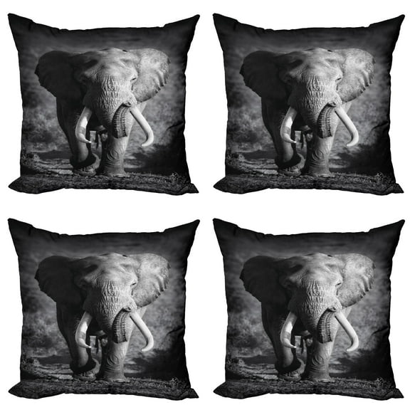 Ambesonne Grey Throw Pillow Cover 4 Pack, Exotic Wildlife, 20", Grey