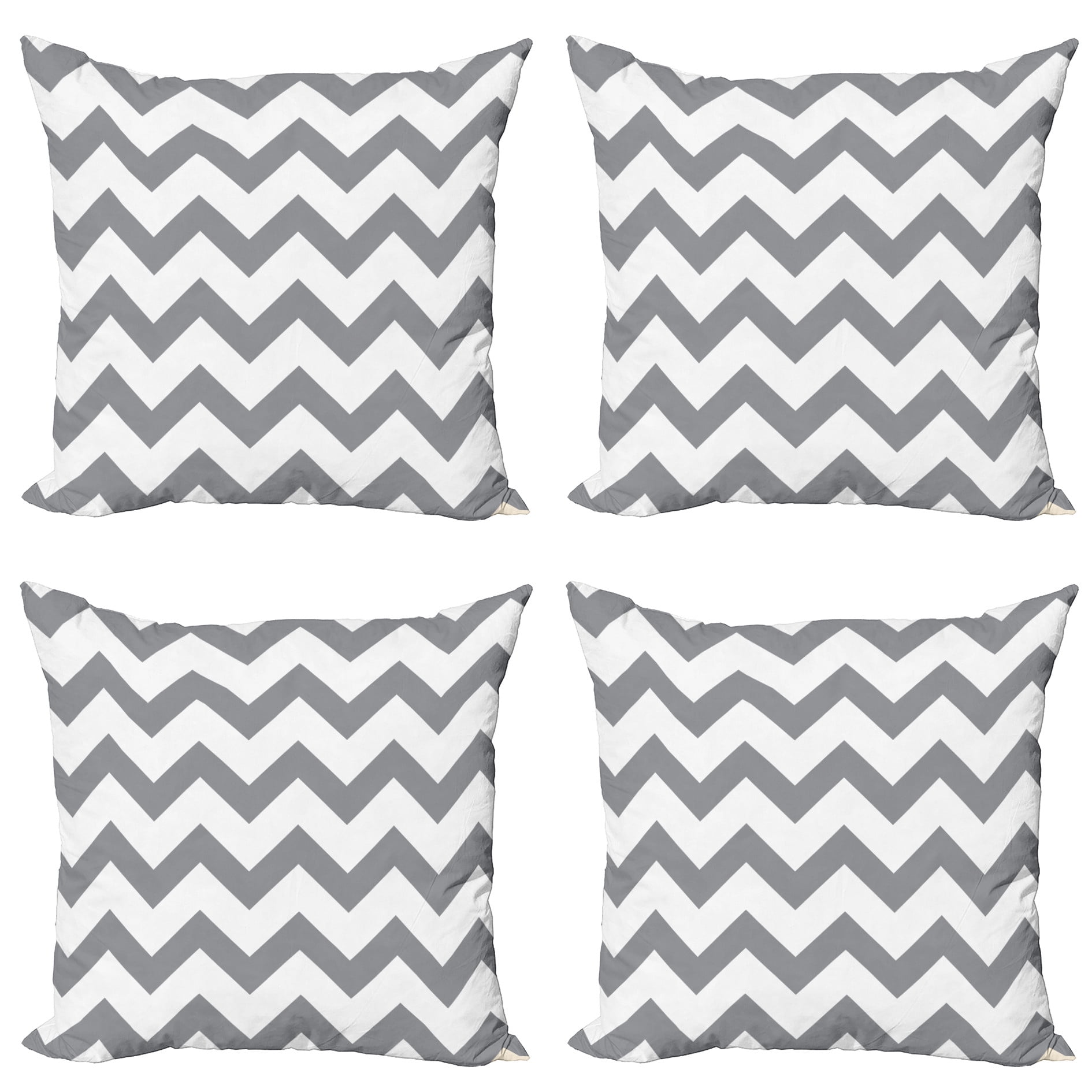Gray and White Chevron Microfiber Square Throw Pillow Covers, Set of 4