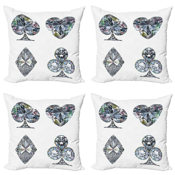 Ambesonne Grey Throw Pillow Cover 4 Pack, Heart Shaped Diamonds, 16", Grey and White