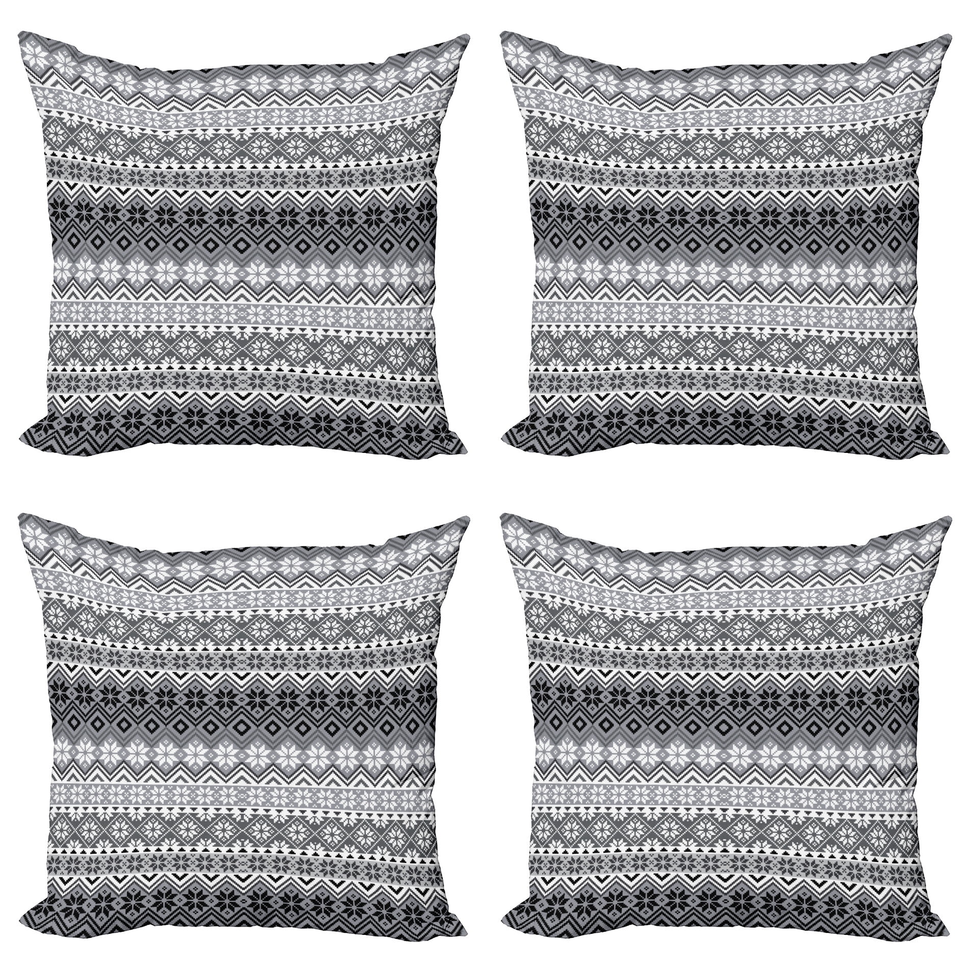 Ambesonne Grey Throw Pillow Cover 4 Pack, Nordic Snowflake Pattern, 24 ...