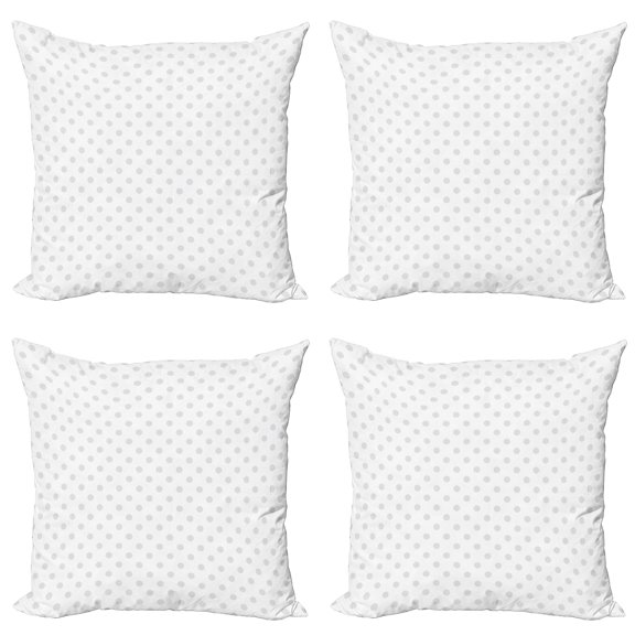 Ambesonne Grey Throw Pillow Cover 4 Pack, Small Polka Dots Pastel, 18", Pale Grey White