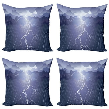 Ambesonne Grey Throw Pillow Cover 4 Pack, Thunderstorm Dark Clouds, 24", Blue