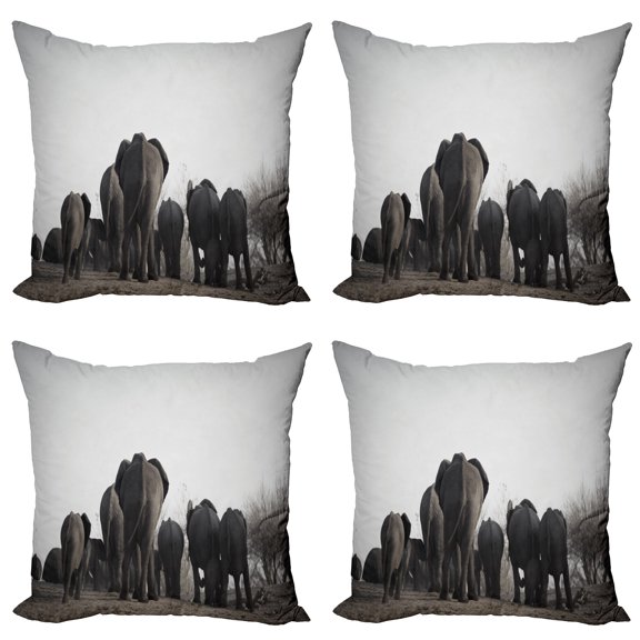 Ambesonne Grey Throw Pillow Cover 4 Pack, Tropic Wildlife Savannah Back, 20", Grey